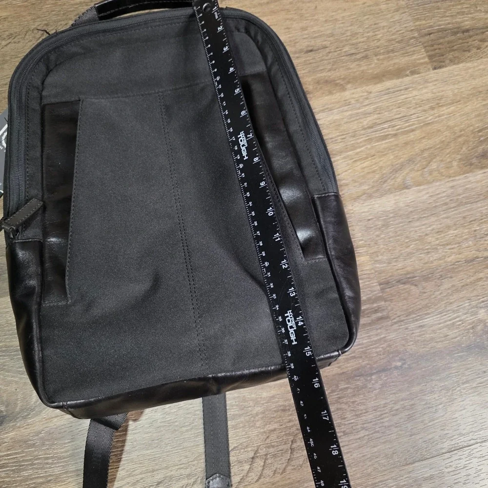 Joseph Abboud Mens OS Laptop Backpack Black Leather Trim Canvas Commuter‎ Bag